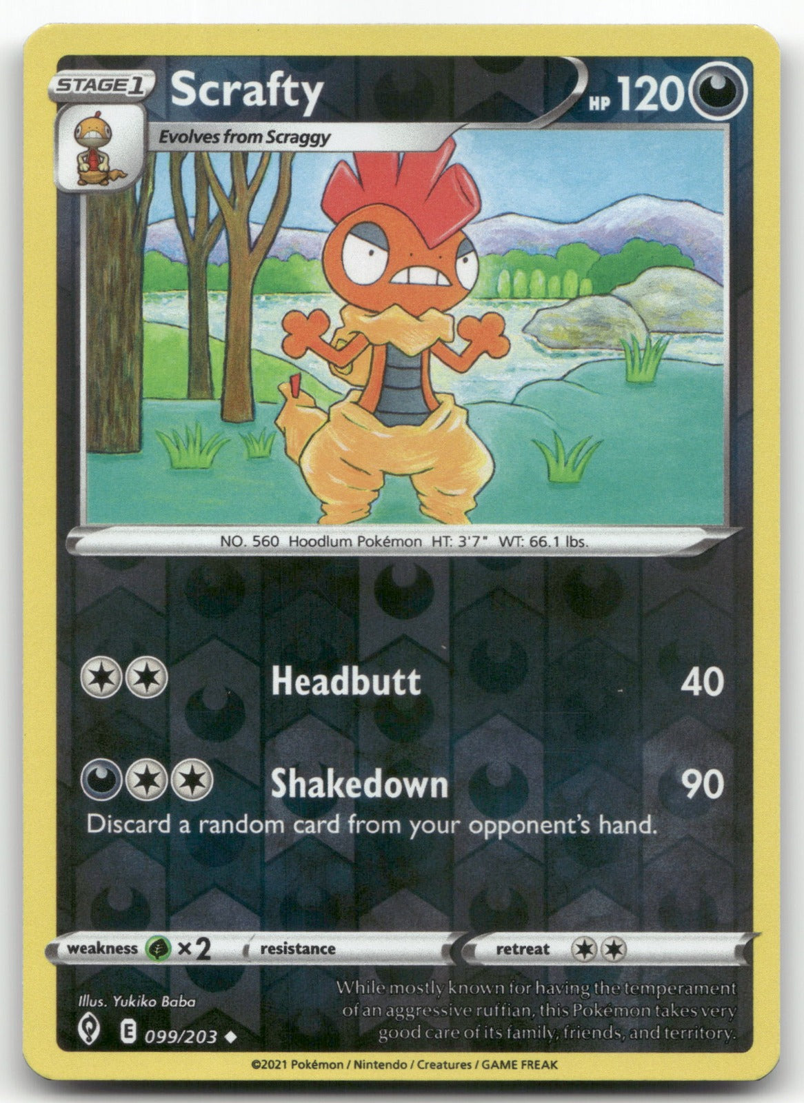 Scrafty Uncommon SWSH07: Evolving Skies 099/203 NM