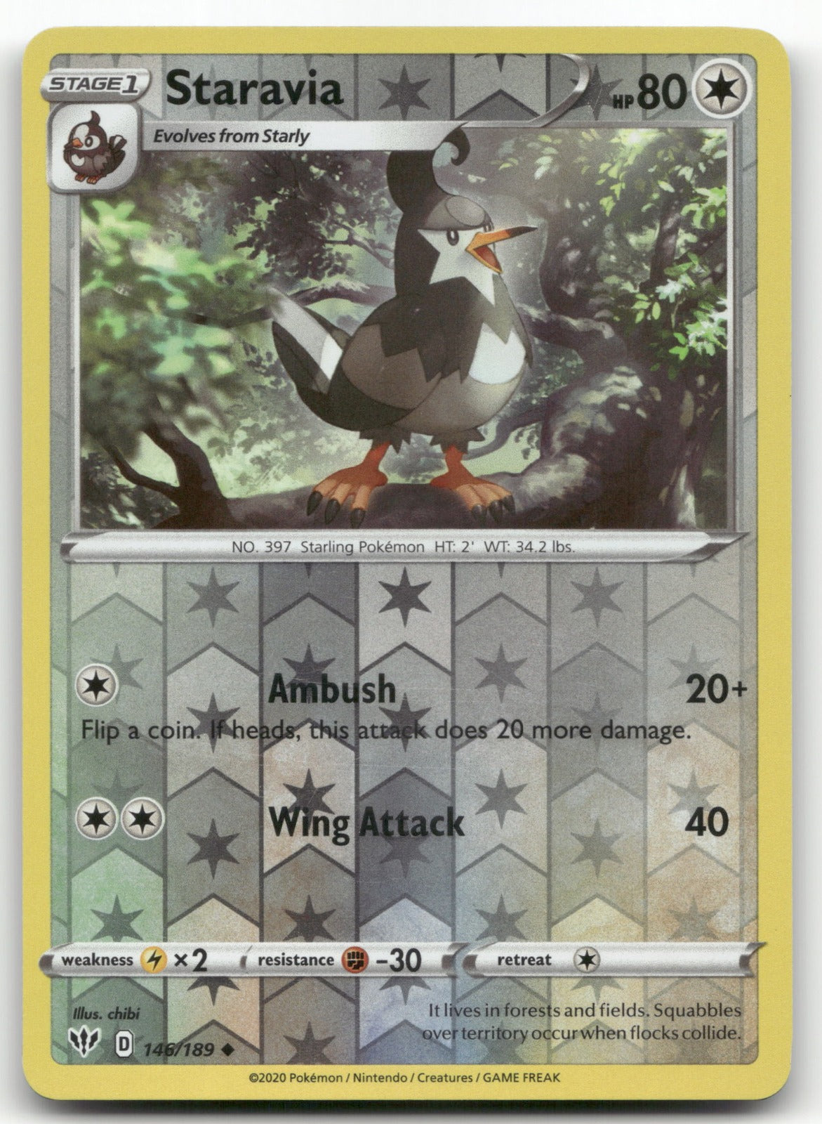 Staravia Uncommon SWSH03: Darkness Ablaze 146/189 NM