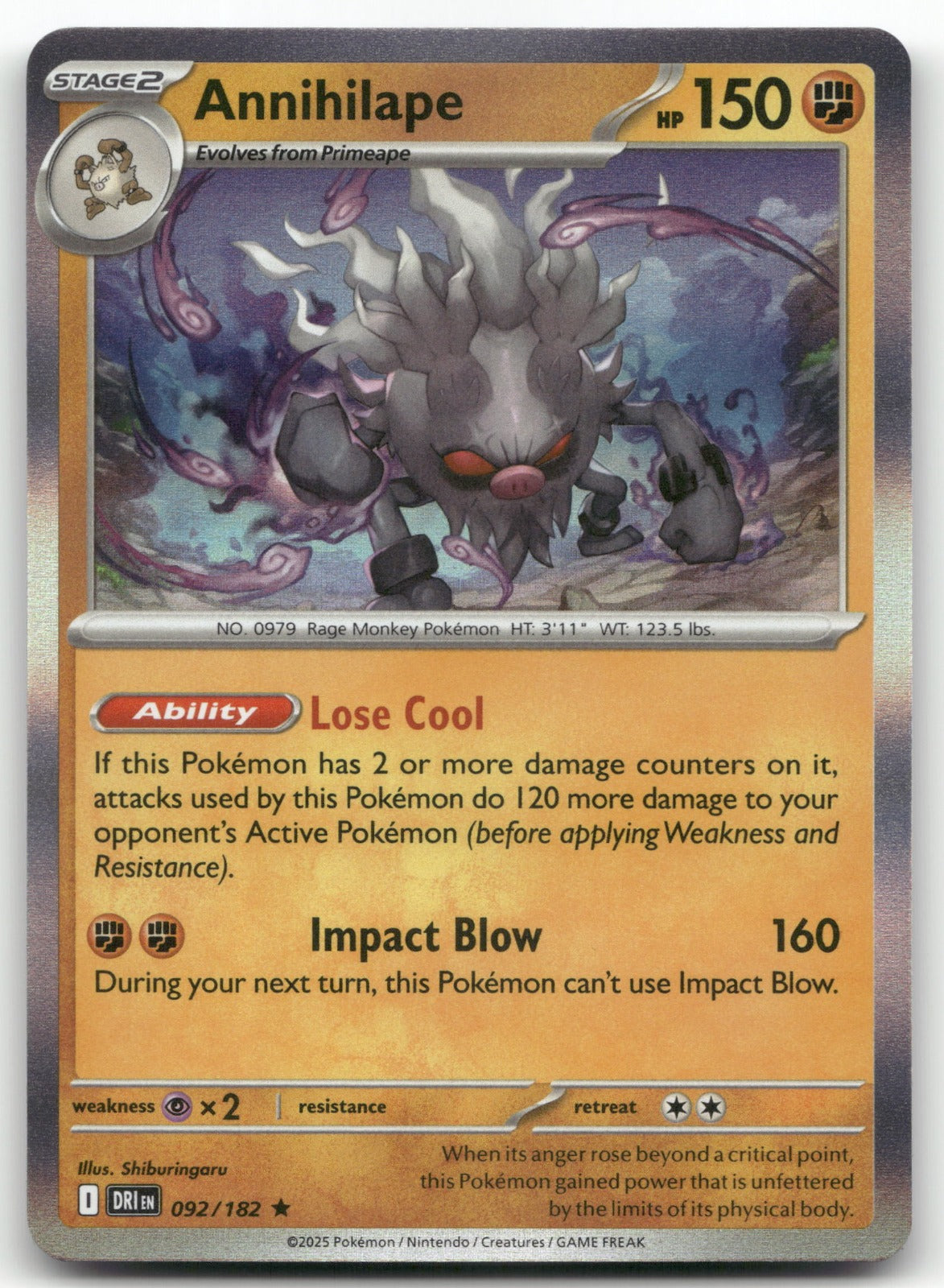 Annihilape Rare SV10: Destined Rivals 092/182 NM
