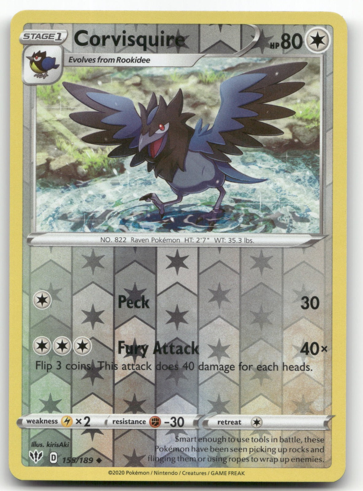 Corvisquire Uncommon SWSH03: Darkness Ablaze 155/189 NM