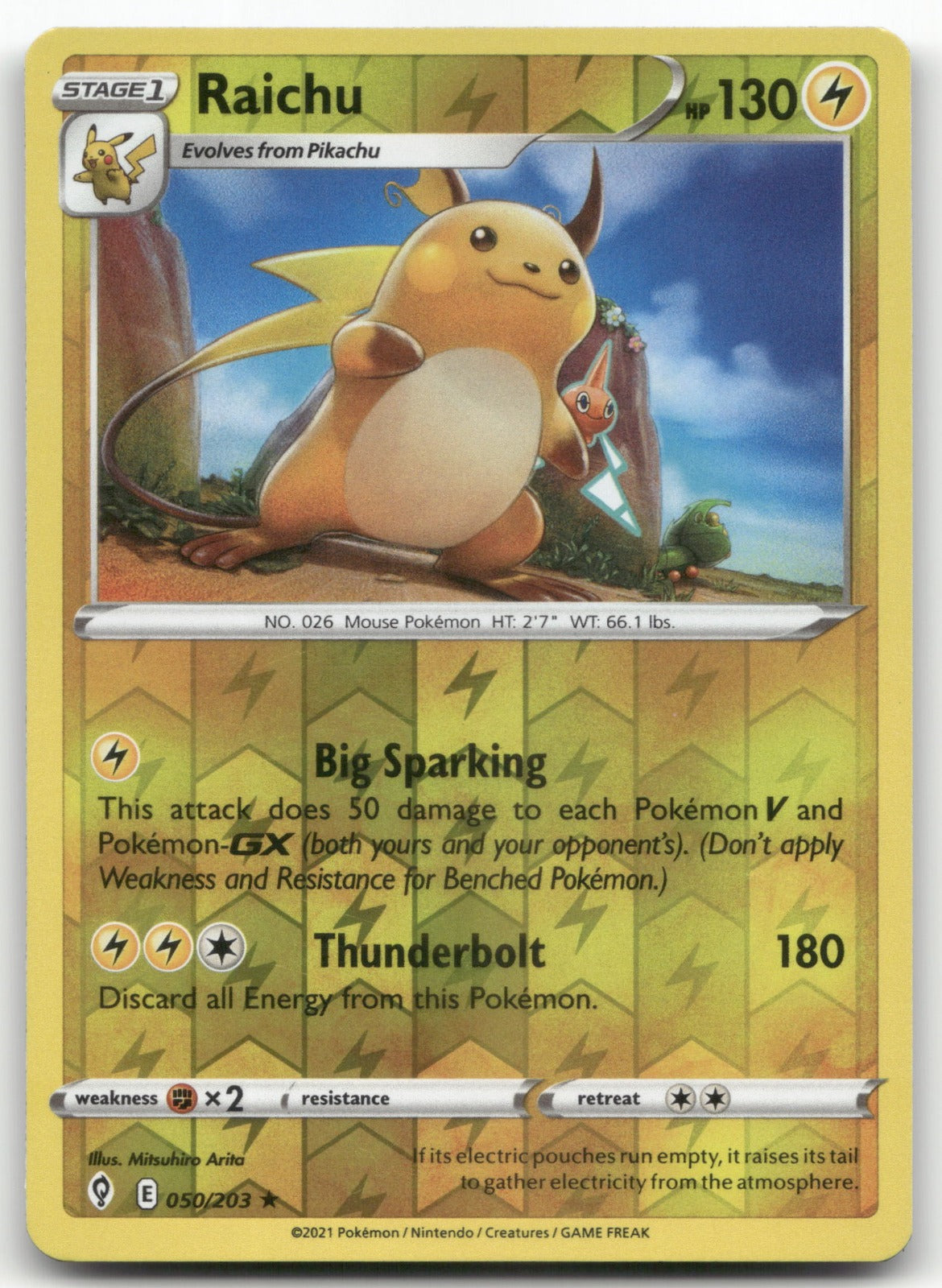 Raichu Holo Rare SWSH07: Evolving Skies 050/203 NM