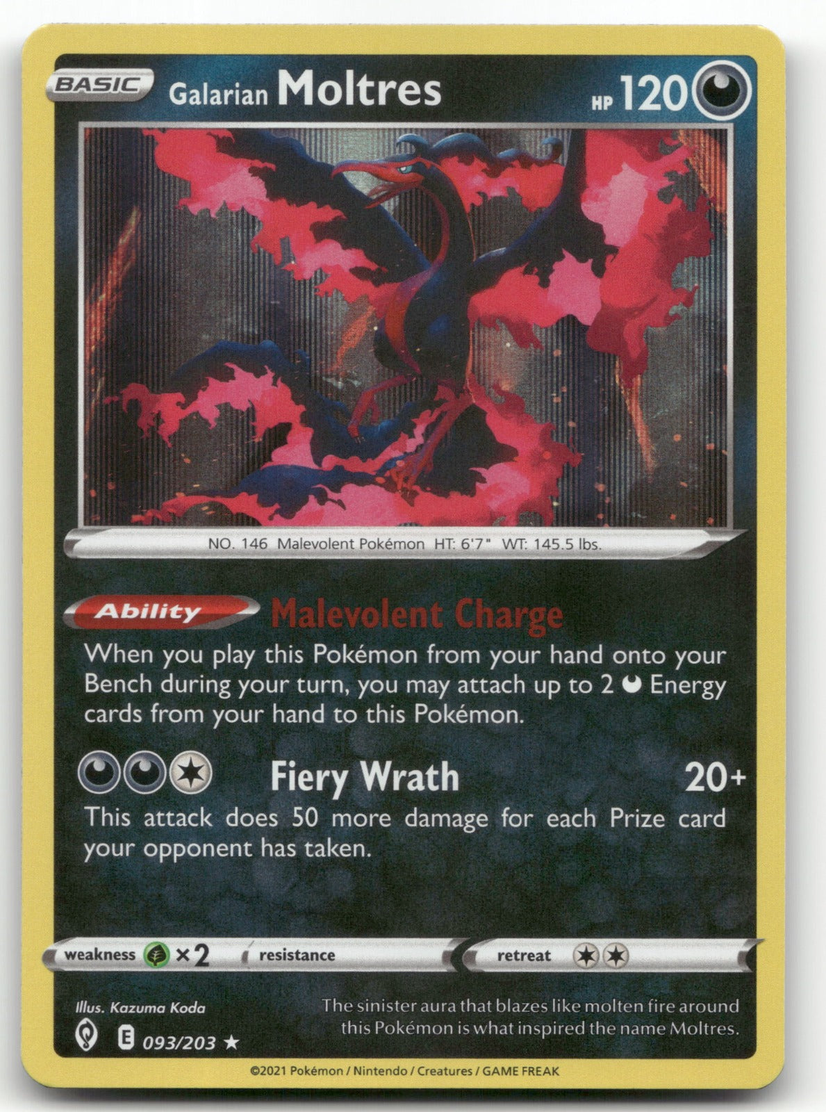 Galarian Moltres Holo Rare SWSH07: Evolving Skies 093/203 NM