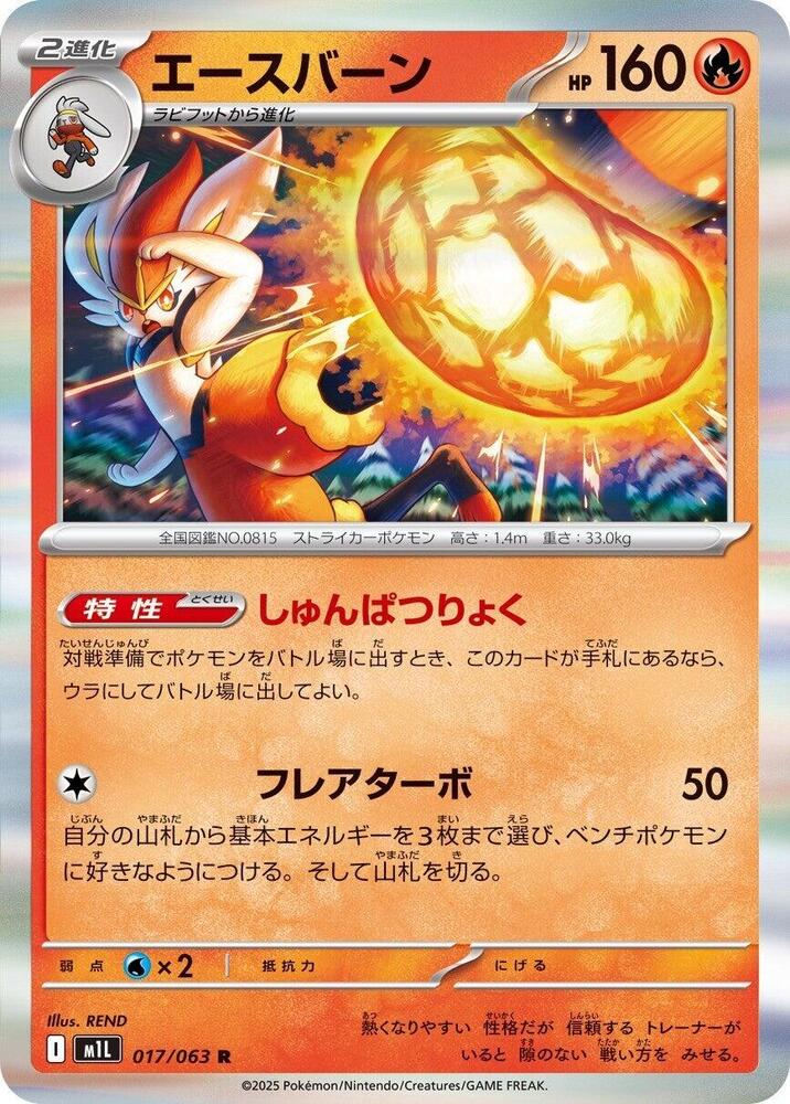 Cinderace Rare m1L: Mega Brave 017/063 NM