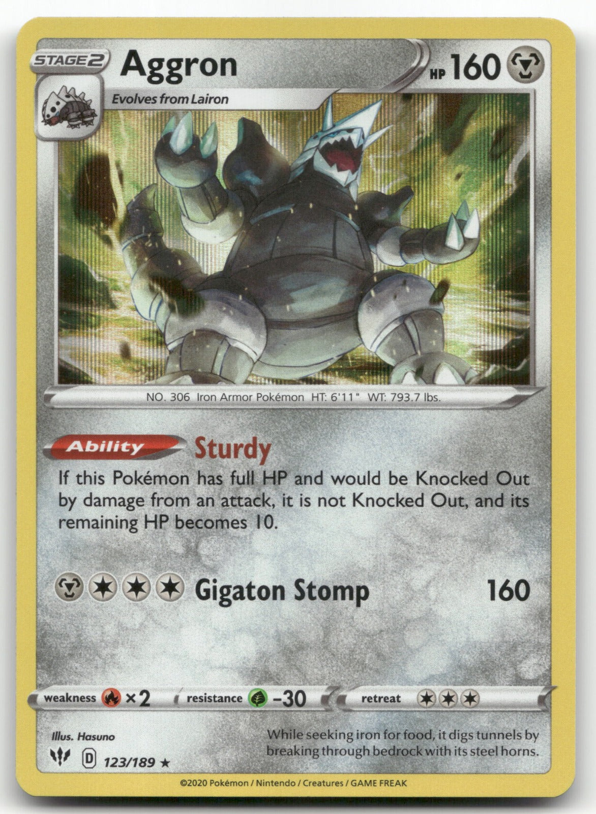 Aggron Holo Rare SWSH03: Darkness Ablaze 123/189 NM