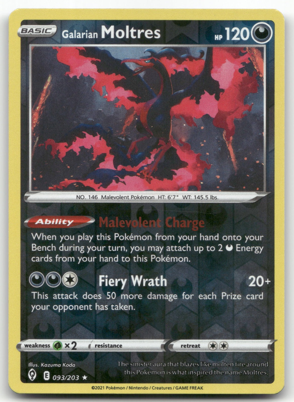 Galarian Moltres Holo Rare SWSH07: Evolving Skies 093/203 NM