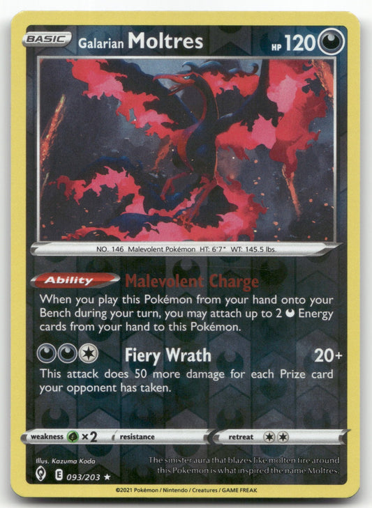 Galarian Moltres Holo Rare SWSH07: Evolving Skies 093/203 NM