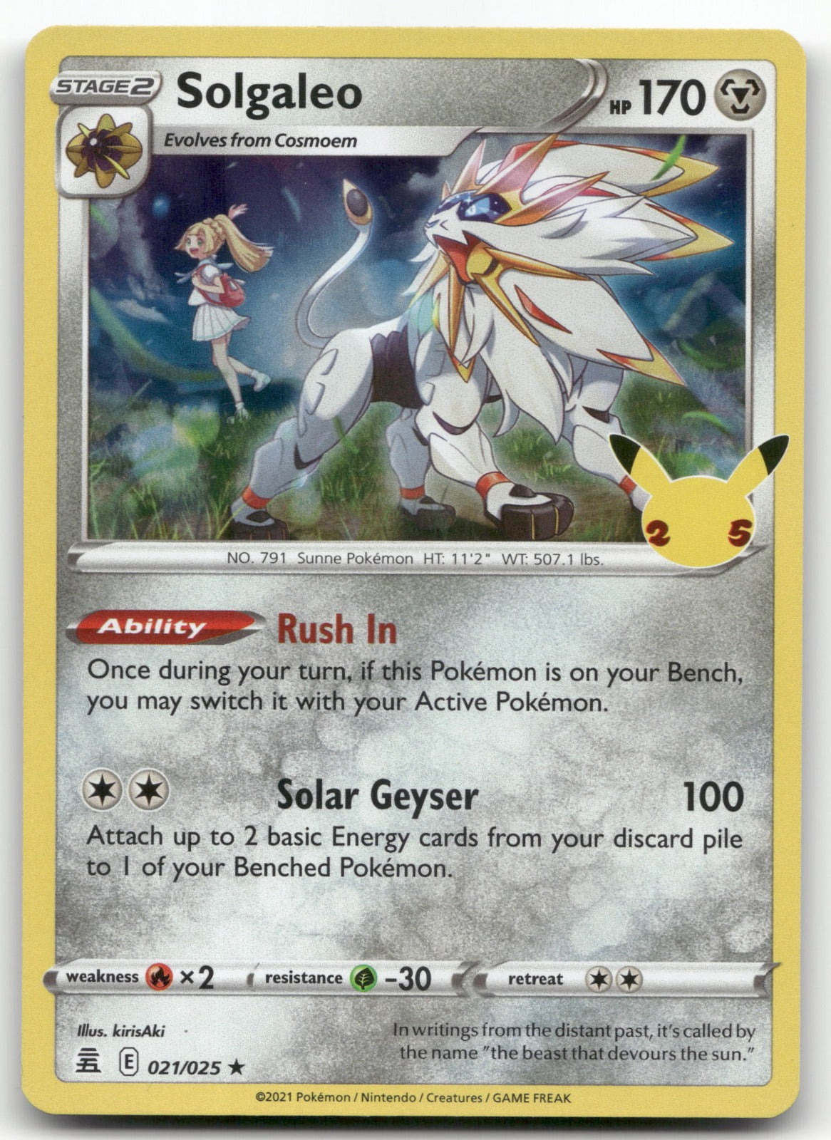 Solgaleo Holo Rare Celebrations 021/025 NM