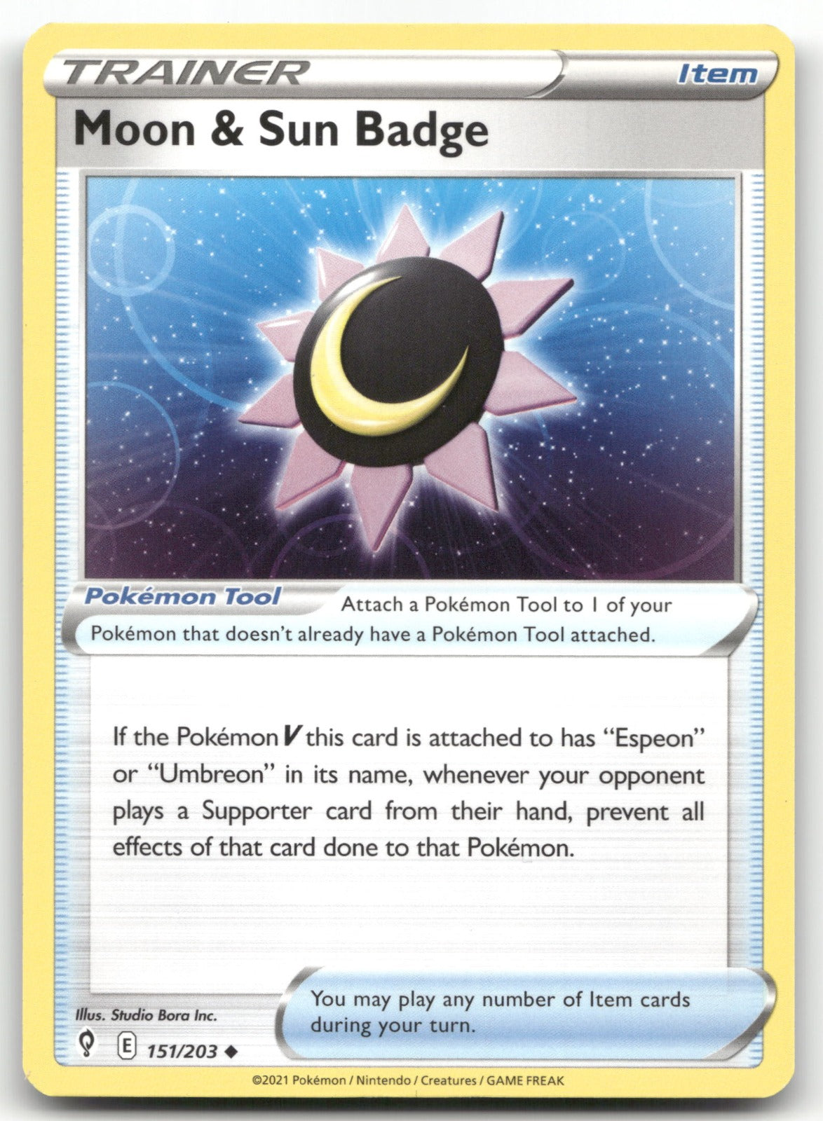 Moon & Sun Badge Uncommon SWSH07: Evolving Skies 151/203 NM