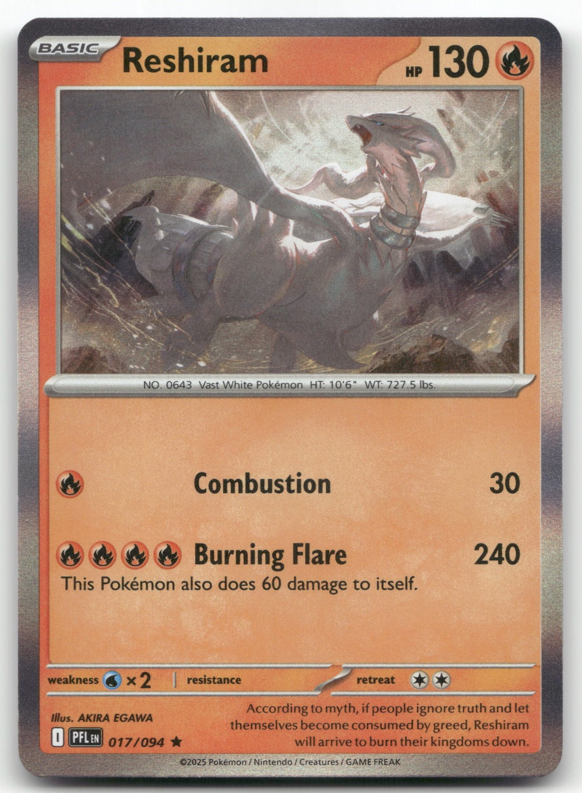 Reshiram Rare ME02: Phantasmal Flames 017/094 NM
