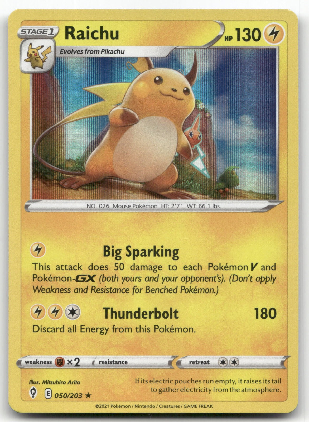 Raichu Holo Rare SWSH07: Evolving Skies 050/203 NM