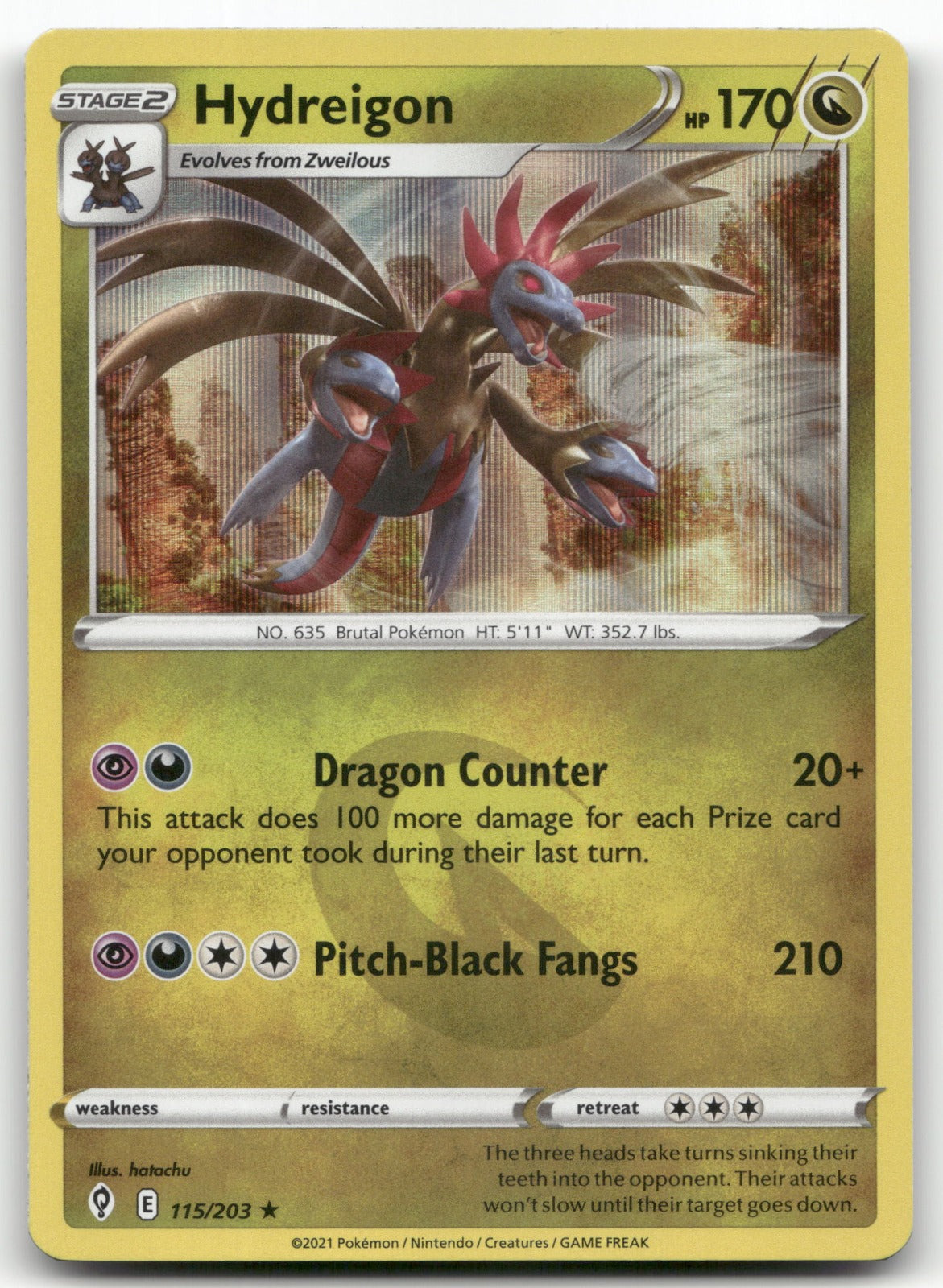 Hydreigon Holo Rare SWSH07: Evolving Skies 115/203 NM